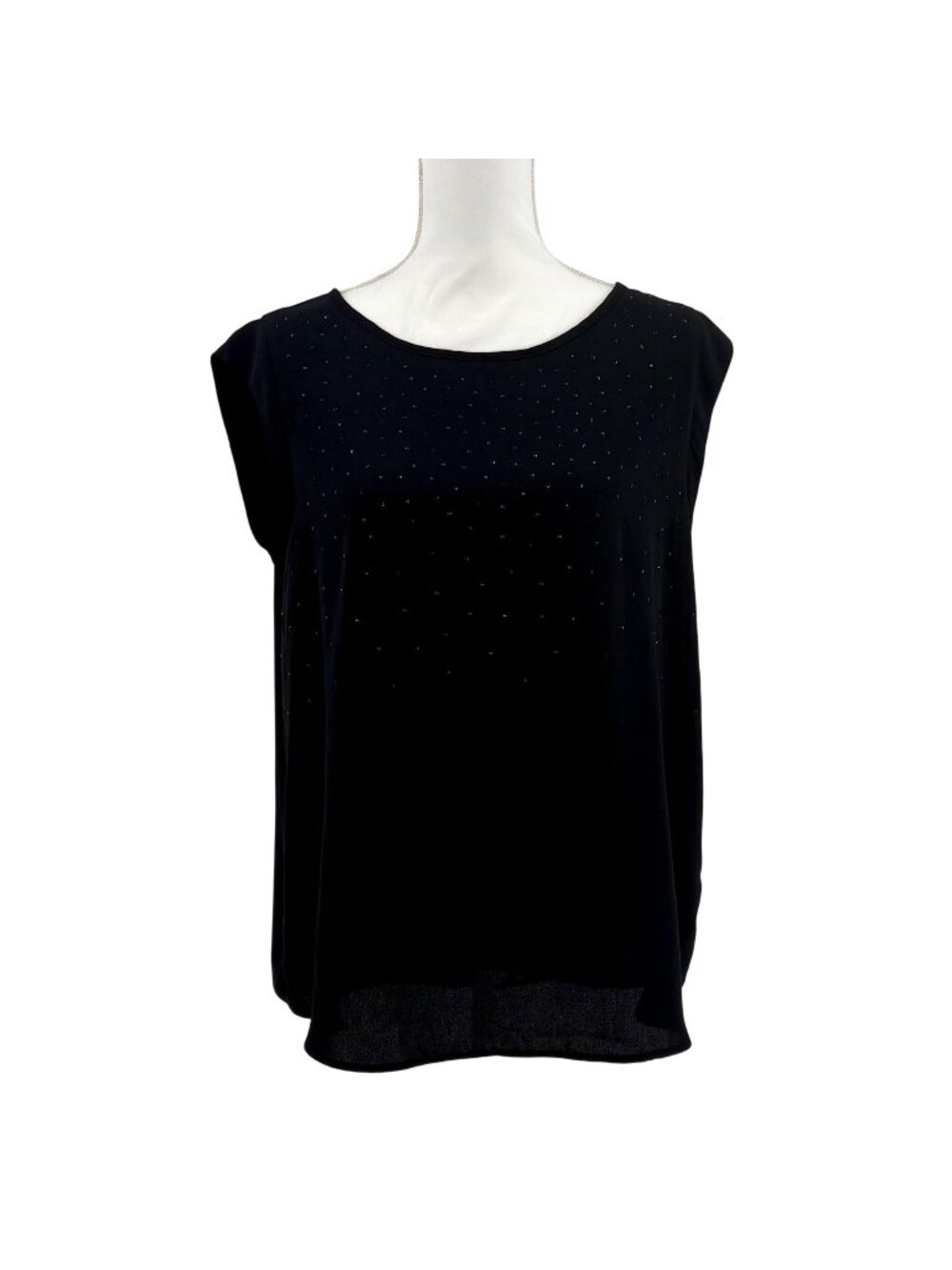 Black Sleeveless Rhinestone Glam Top Y2K Party Going Out Blouse Womens Large